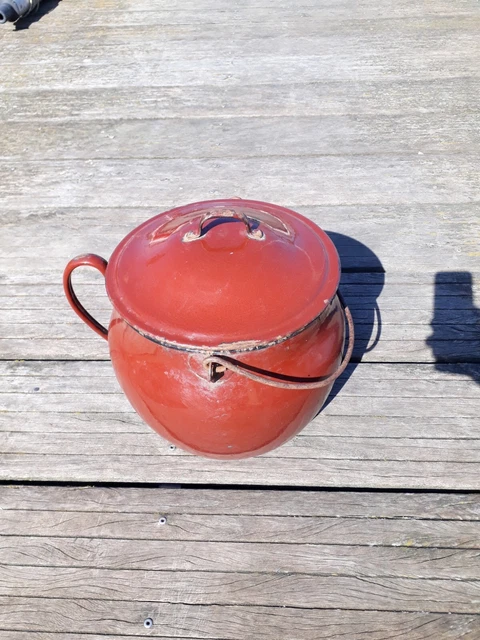 ANCIEN CHAUDRON MARMITE Emaillee H 34 Cm Deco Cuisine Cache Pot *A Voir