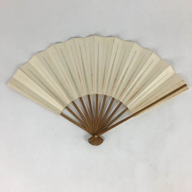 Japanese Folding Fan Vtg Sensu Bamboo Frame White Plain Paper 4D635