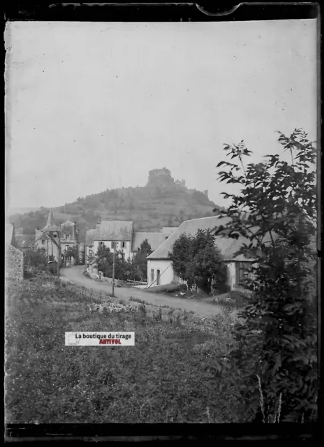 Plaque verre photo ancienne négatif noir et blanc 6x9 cm route village France