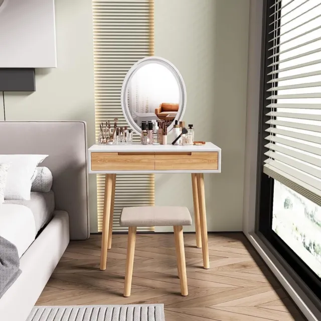 Vicco Coiffeuse Gris 120cm avec tabouret