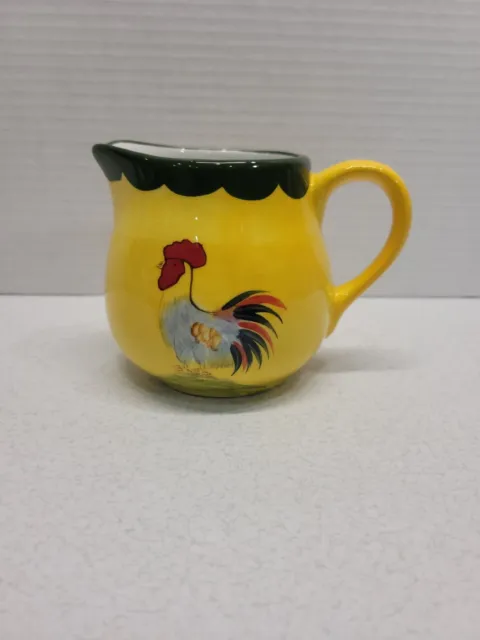 Ceramic Rooster Creamer Pitcher Yellow Farmhouse Kitchen 3.5" Tall