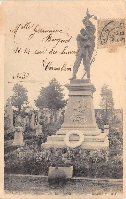 CPA 59 CAMBRAI MONUMENT MEMOIRE DES COMBATTANTS (dos non divisé)