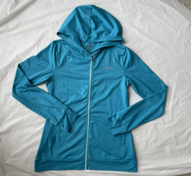 Asics THERMOPOLIS HOODIE Womens Full Zip Running Jacket Small Blue Teal