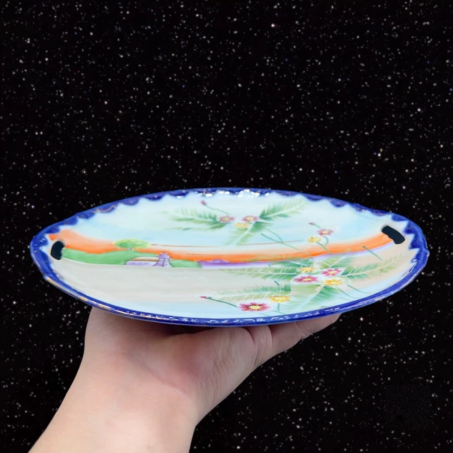 Hand Painted Porcelain Plate Made In Nippon Jalanese Scene Hand Made 10”W 1”T 2