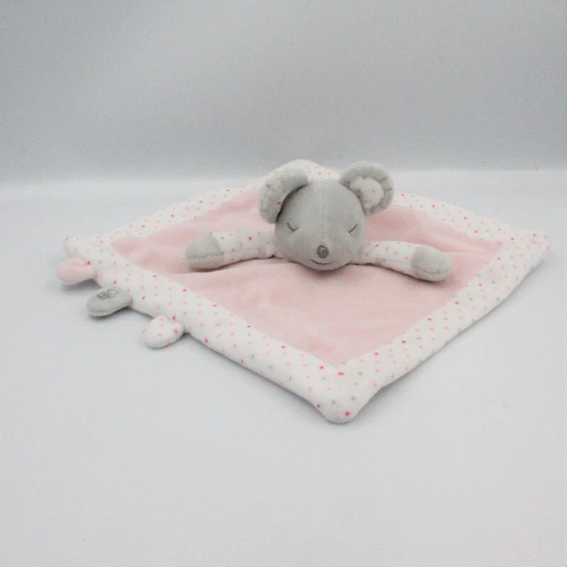 Doudou plat souris grise blanche rose pois OBAIBI - 23219