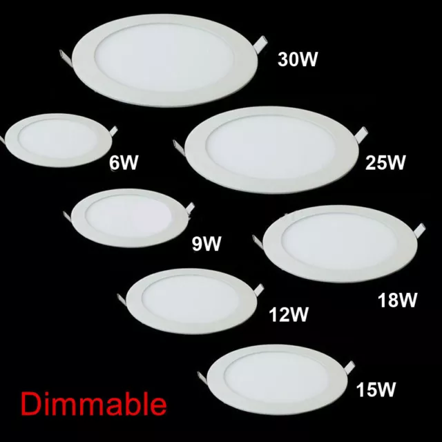 Dimmable LED Panel Light Recessed Ceiling Lamp Downlight Round 6/9/12/15/18/30W