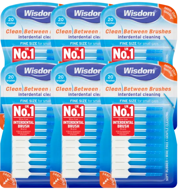6 x Wisdom Clean Between Interdental Brushes - pack of 20 - size FINE BLUE
