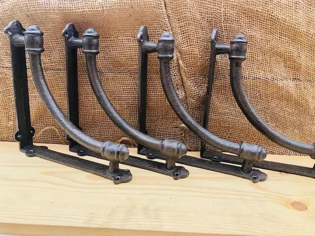 4 LARGE Shelf Brackets Corbels Wall Cast Iron Rustic HUGE 9 5/8" X 9 5/8" Farm