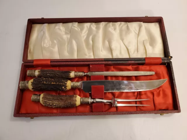 Cooper Bros & Sons Stag Horn Handle Carving Set Sheffield Antique