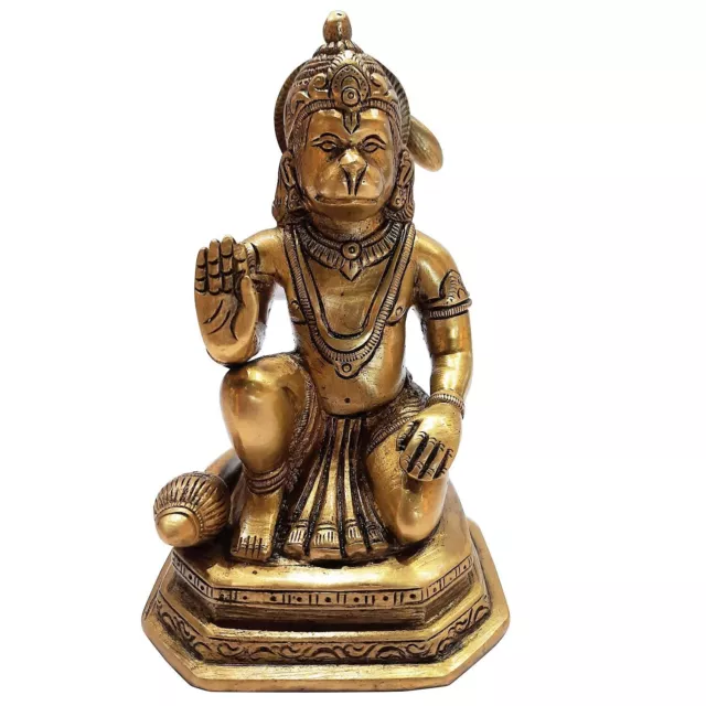 Brass Hanuman Sitting on Base Rare Showpiece Statue For Home Temple Decor