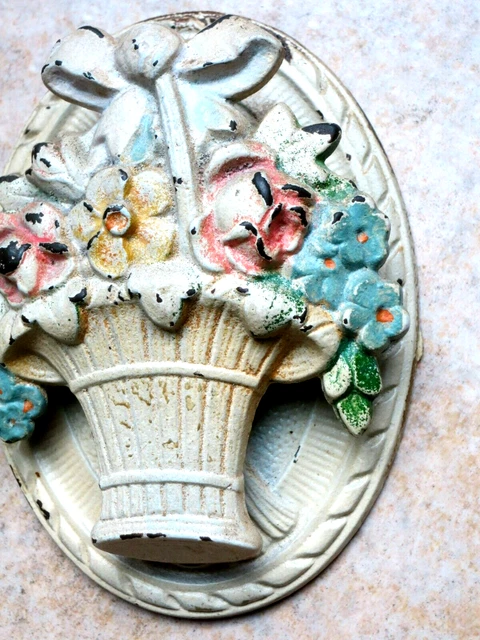 Vintage Antique Cast Iron Hubley Door Knocker French Flower Basket Floral