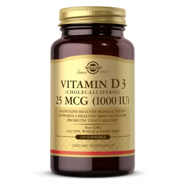 Solgar, Vitamin D3, 25mcg, 1000IU, 250 Weichkapseln