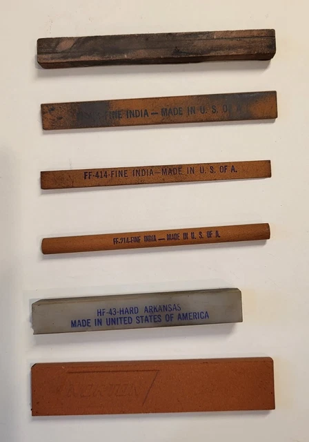 Vintage LOT of (6) Norton Co/India/Hard Arkansas Abrasive Sharpening Stones USA