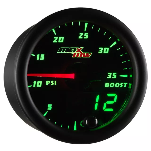 52mm MAXTOW DOUBLE VISION TURBO 35psi BOOST GAUGE - GREEN LED DIGITAL + ANALOG