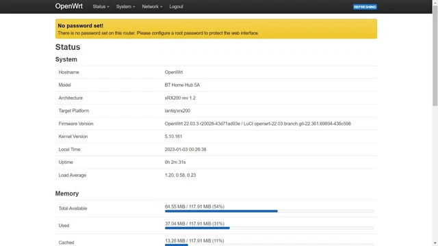 BT Home Hub 5A with latest OpenWRT 22.03.3.