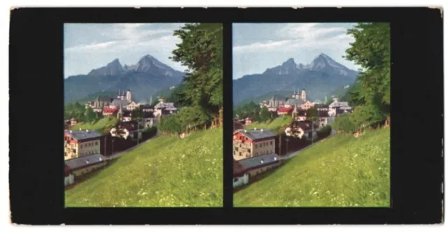 Stereo-Fotografie Fotograf unbekannt, Ansicht Berchtesgaden, Ortsansicht gegen
