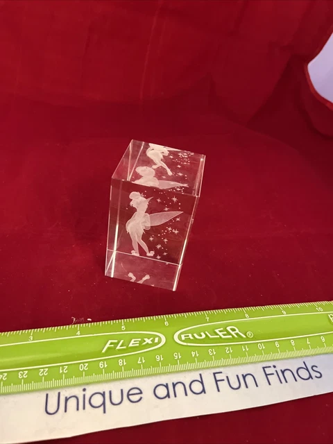 WALT DISNEY TINKERBELL 3D Laser Etched Crystal Glass Cube Paperweight £ ...
