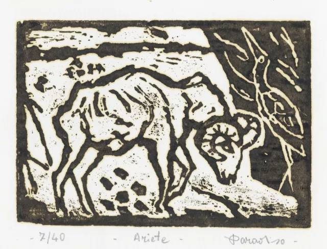 PARADISO MARIO   "ARIETE" 2004  Xilografia   Tiratura  esemplari  40