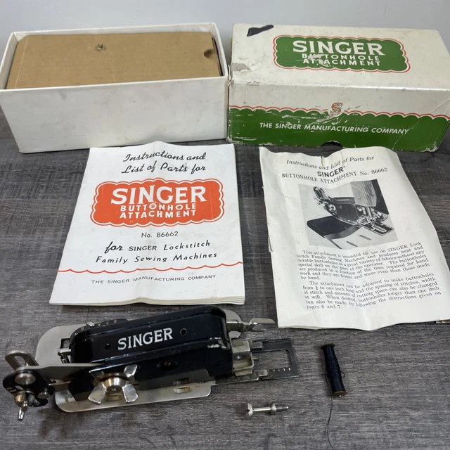 VINTAGE SINGER BUTTONHOLE Attachment 86662 Original box & Manual 29.99