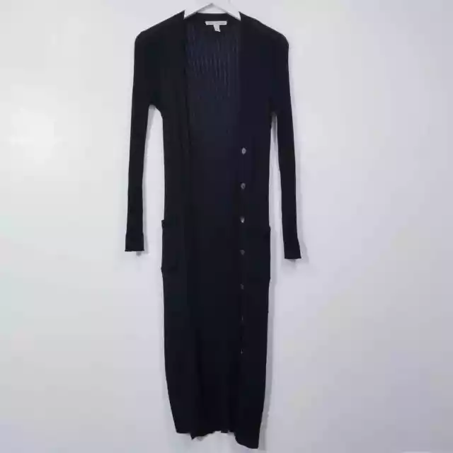 Cotton by Autumn Cashmere Women size Medium Black Rib Long Knit Cardigan