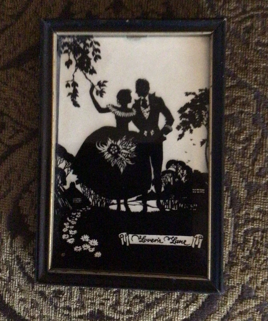 VINTAGE BLACK/WHITE SHADOW/ Silhouette Paint Picture “Lover’s Lane” $24