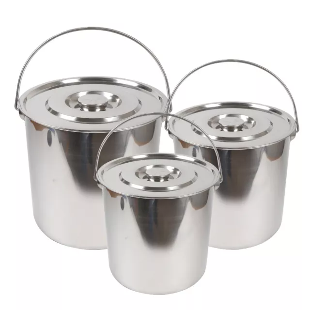 6/12/20L cubo de acero inoxidable cubo de alimentos cubo industrial cubo de cocina + tapa NUEVO