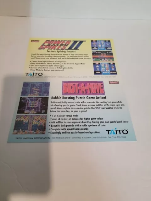 Flyer  POWER SPIKES2/BUST N MOV Arcade Video Game advertisement original see pic