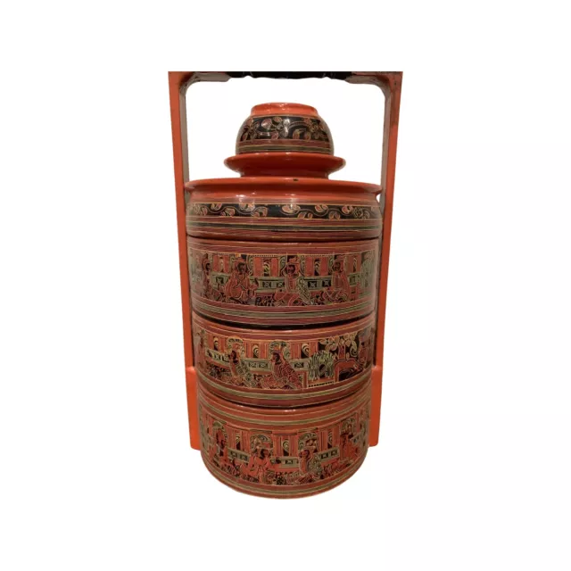 Gorgeous Antique Burmese (Myanmar) Tiffin Box 4-Tiers