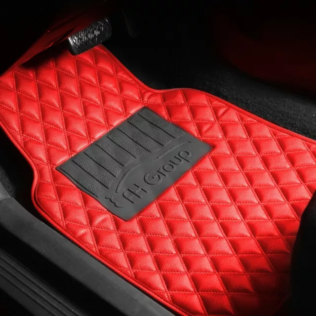 Universal Leather Floor Mats for Car Auto Diamond Pattern Red 2