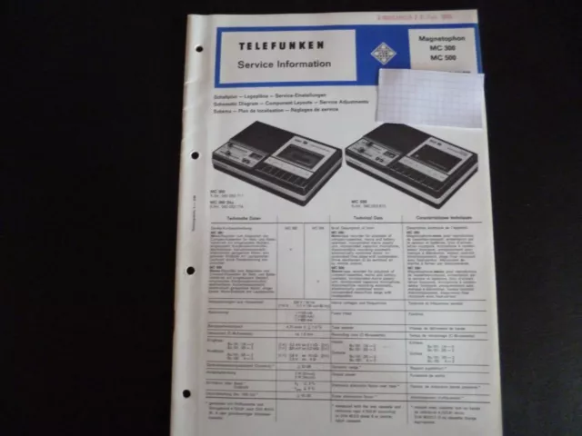 Original Service Manual  Telefunken  Magnetophon MC 300 MC 500