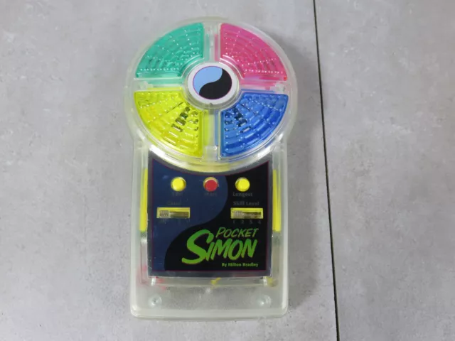 SIMON Pocket Game 1995 Handheld Milton Bradley CLEAR Working No Battery Cover