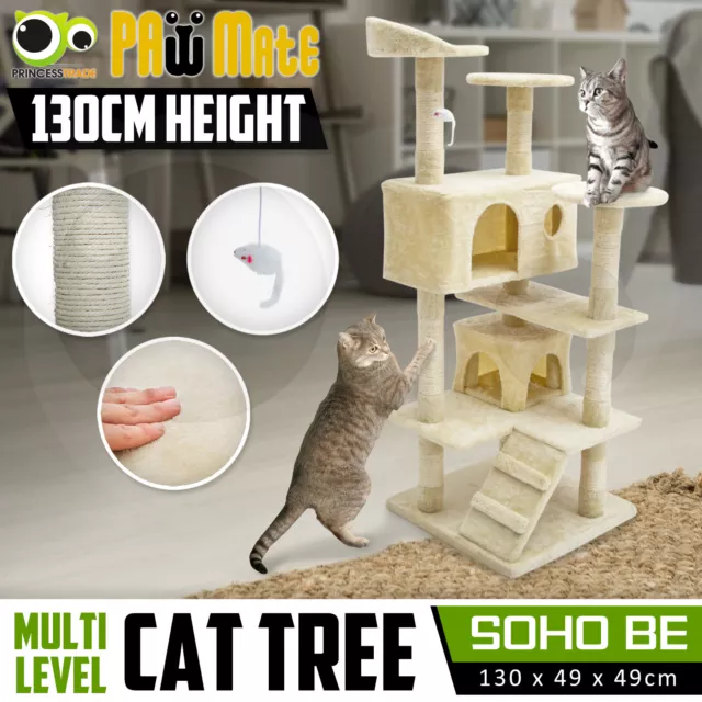 Cat Tree Scratching Post Scratcher Pole Gym House Furniture Multi Level 130cm BE