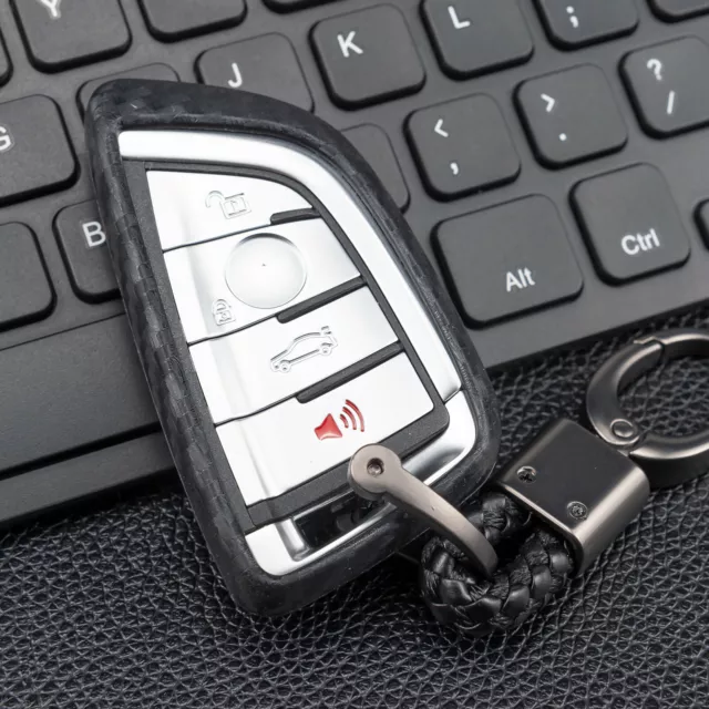 Silicone Carbon Fiber Smart Key Fob Chian Case Cover For BMW M3 M4 M5 X1 X2 X5