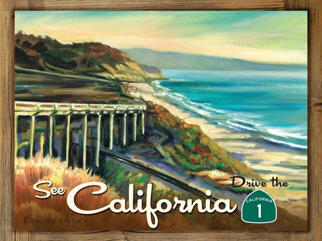 California Hwy 1 Metal Sign on Rustic Barn Wood Frame, coastal home art decor