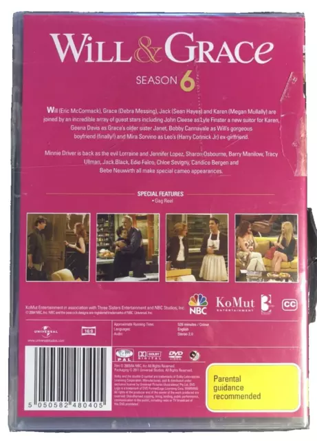 Will & Grace : Complete Season 6 DVD (2003) Region 4 Brand New Sealed 2
