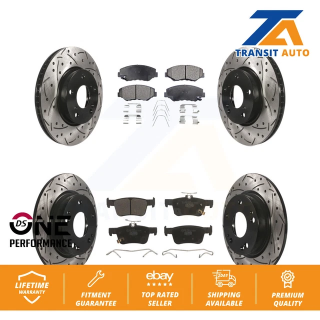 Front Rear Coated Drilled Slot Disc Brake Rotors Ceramic Pad Kit For Honda Civic