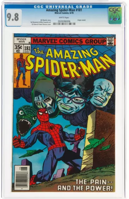 Wundervoll Spider-Man # 181 Cgc 9.8 1978 Weiß Seiten Origin Von Nacherzählt