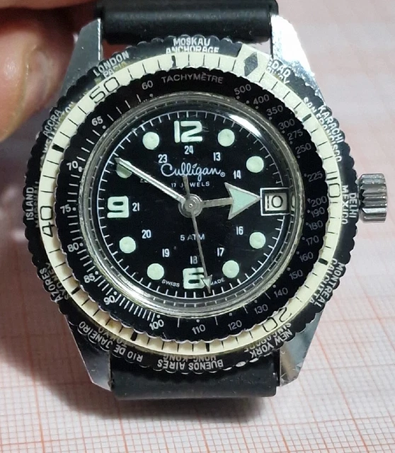 OROLOGIO SKIN DIVER Culligan Freccione Tripla Ghiera Gmt Tachimetro Ronda 1217 EUR 75,00