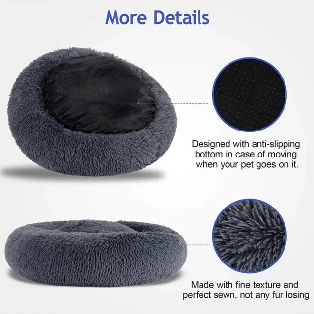Donut Plush Pet Dog Cat Bed Fluffy Soft Warm Calming Bed Sleeping Kennel Nest 3