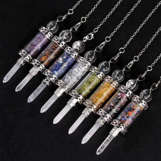 Natural Healing Crystal Pendulum Wish Bottle Rock Quartz Hexagonal Stone Pendant