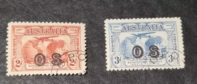 1931 2d & 3d Kingsford Smith Overprinted OS, SGO123-4. CTO Never Hinged Full Gum