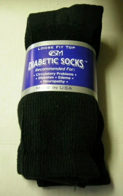 Men's Diabetic Black Crew  Socks,Size 10-13, 3 pairs, New