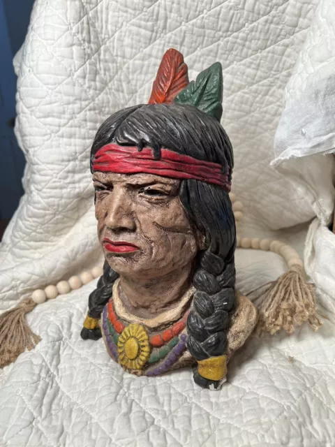 Vintage 1960s Native American Indian Bust Possibly UNIVERSAL STATUARY Chalkware 2