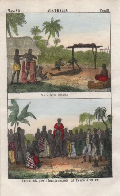 1840 - Polynesia Australie Island Funeral Ritual Lithograph Ancien Vierge