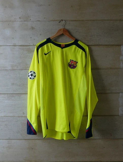 Rare! Original FC BARCELONA 2005 Away UCL LS Jersey Shirt Messi Excellent - XL