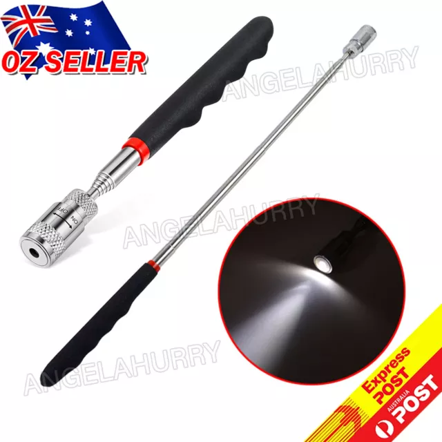 Portable Magnetic Pick Up Tool  Extendable Telescopic LED Torch Magnet Rod NEW