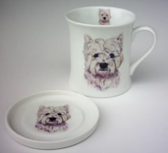 Leonardo Kaffeetasse Terrier mit Untersetzter Deckel Hundemotiv Kaffeebecher