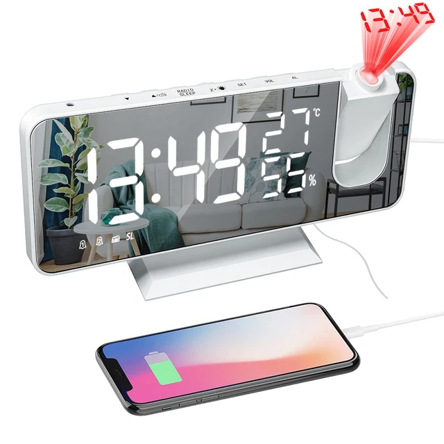 Réveil Projecteur Plafond Fille Miroir Radio FM Horloge Numérique Température fr
