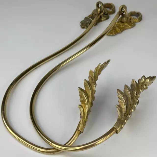 Vintage French Matching Pair of Ornate Brass Curtain Tiebacks For Window Drapes