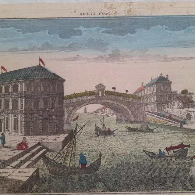 VENISE PONT RIALTO PRISON GONDOLE  VUE D'OPTIQUE XVIIIe ENGRAVING R4055
